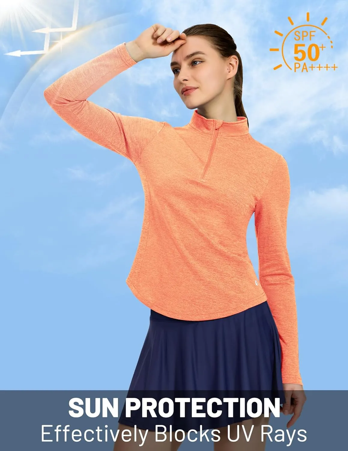 MIER Long Sleeve Workout Shirts for Women Quarter Zip Athletic Pullover Dry Fit Flowy Golf Running UV Sun Shirts,1/4 Zip
