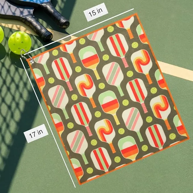 Millie Rose Pickleball Towels in Fashionable Prints - Cute 15x17 inch Microfiber & Cotton Athletic Towels with Carabiner Clip - Pickleball Accessories, Pickleball Gifts (Retro Pickle)