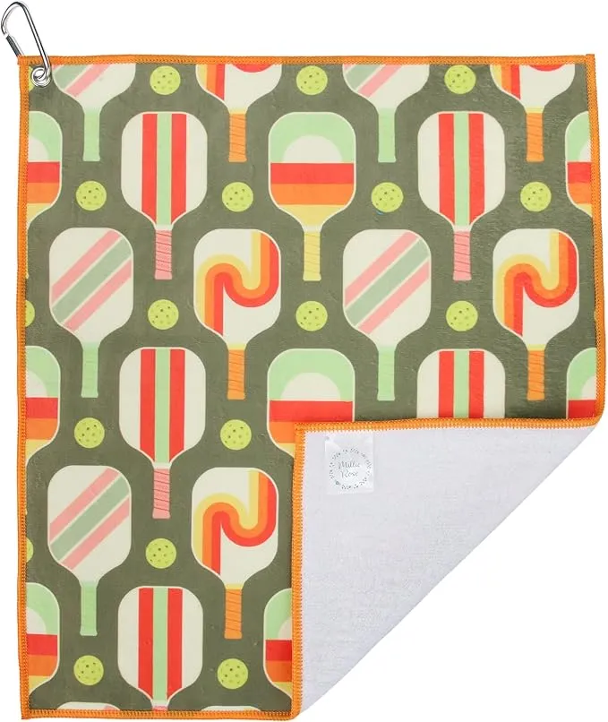 Millie Rose Pickleball Towels in Fashionable Prints - Cute 15x17 inch Microfiber & Cotton Athletic Towels with Carabiner Clip - Pickleball Accessories, Pickleball Gifts (Retro Pickle)