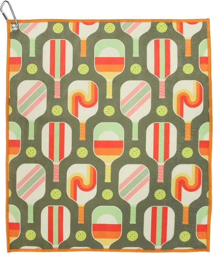 Millie Rose Pickleball Towels in Fashionable Prints - Cute 15x17 inch Microfiber & Cotton Athletic Towels with Carabiner Clip - Pickleball Accessories, Pickleball Gifts (Retro Pickle)