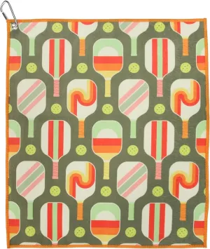 Millie Rose Pickleball Towels in Fashionable Prints - Cute 15x17 inch Microfiber & Cotton Athletic Towels with Carabiner Clip - Pickleball Accessories, Pickleball Gifts (Retro Pickle)