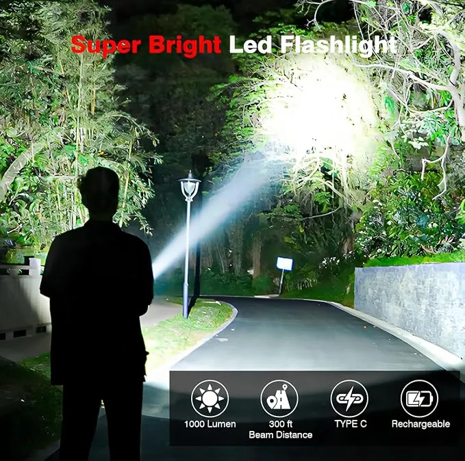 Mini Flashlight EDC Flashlight USB C Small Rechargeable Flashlight with High Lumens for Household Search, Outdoor Camping, Hiking and Mountaineering