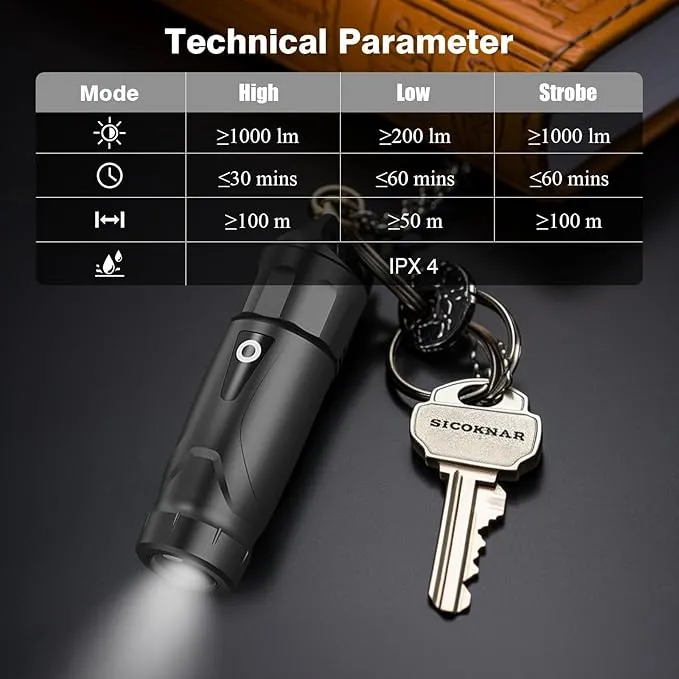 Mini Flashlight EDC Flashlight USB C Small Rechargeable Flashlight with High Lumens for Household Search, Outdoor Camping, Hiking and Mountaineering