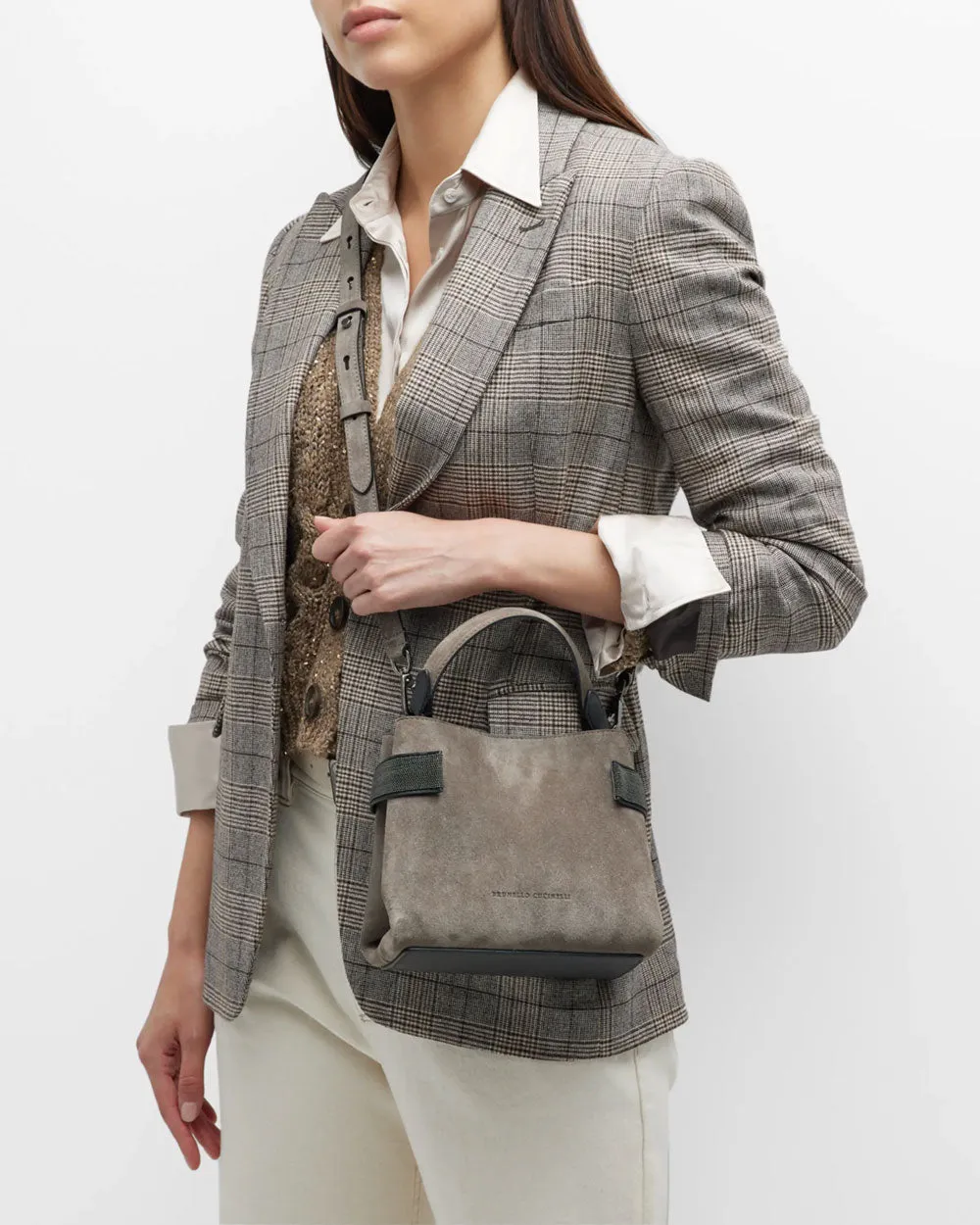 Mini Monili East-West Suede Crossbody Bag