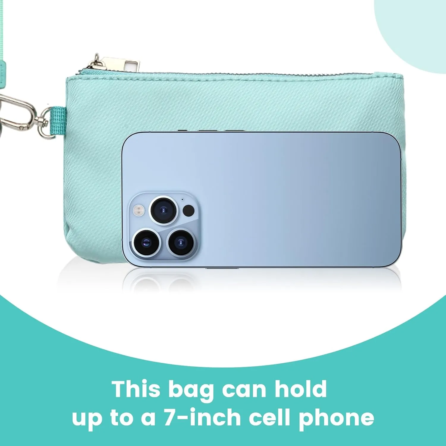 Mini Zip Around Wristlet Keychain Wallet for Women Detachable Dual Pouch Wristlet Portable Phone Coin Purse Coin Pocket (Light Blue Dark Blue)