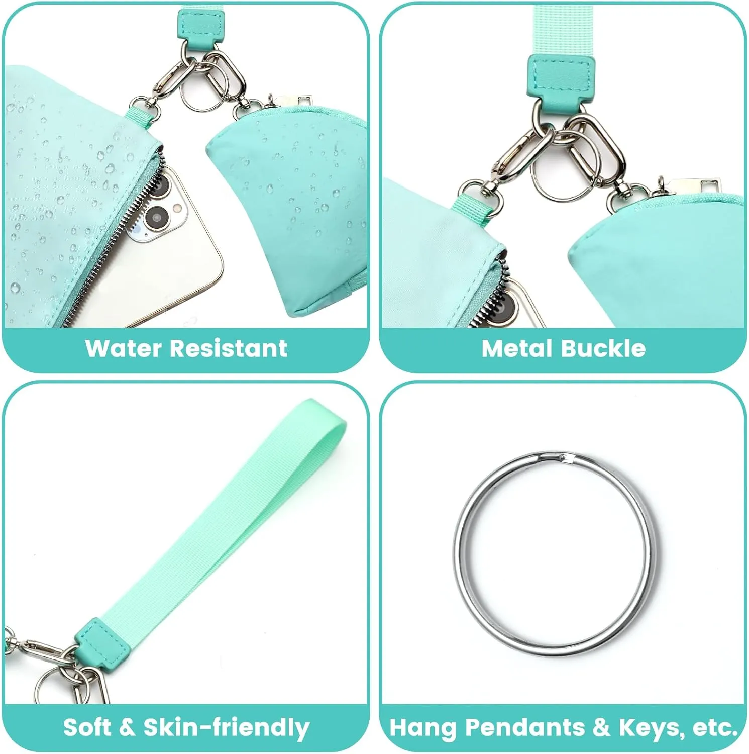 Mini Zip Around Wristlet Keychain Wallet for Women Detachable Dual Pouch Wristlet Portable Phone Coin Purse Coin Pocket (Light Blue Dark Blue)