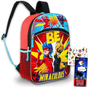 Miraculous Ladybug 16" Unisex Black Cartoon Backpack - School & Work, 3 Pockets, Adjustable Straps, Top Loop, Water Resistant, Officially Licensed, Ideal for Kids, Teens & Adults
