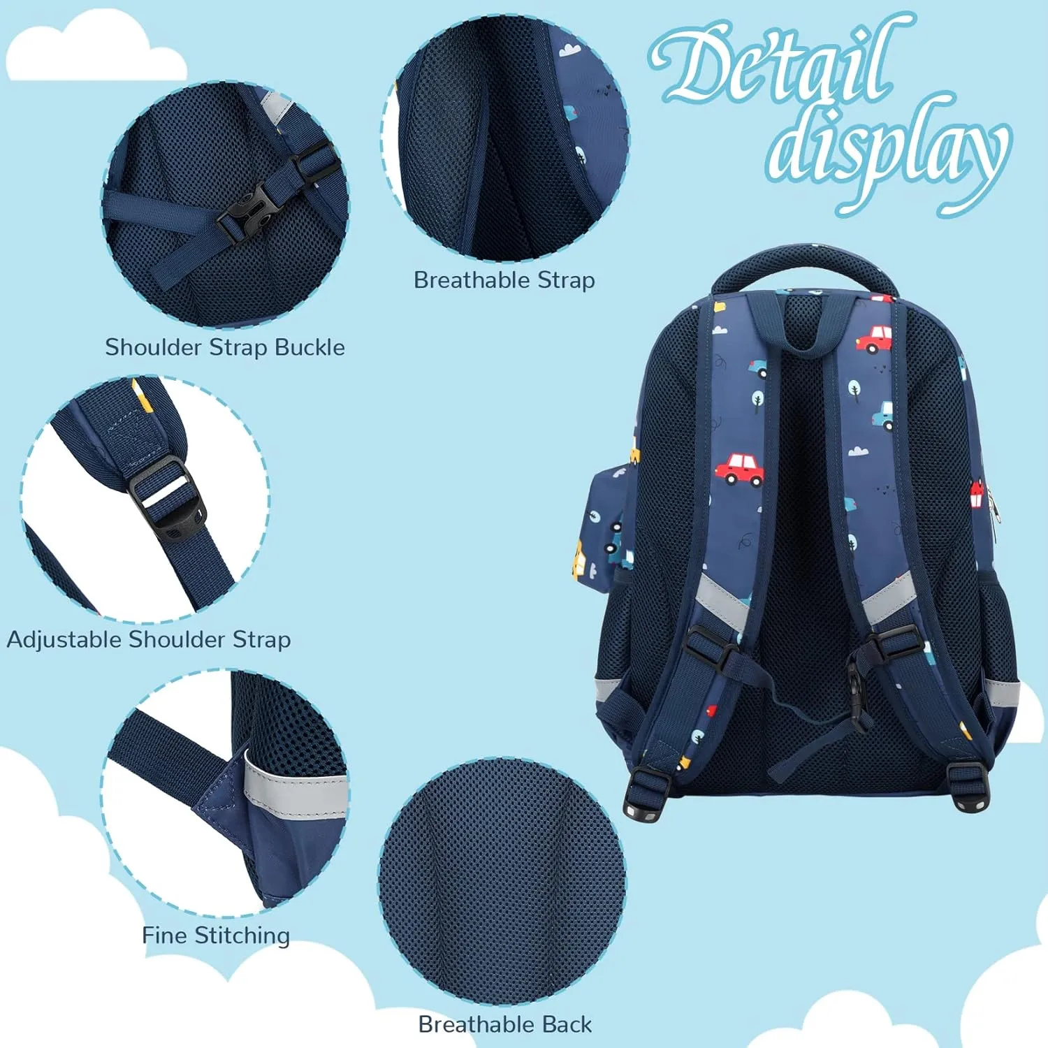 MIRLEWAIY Backpack for kids Boys Girls School Book Bag Children Student Daypack with Lunch Box, Blue Car and Airplane 15.7 inch