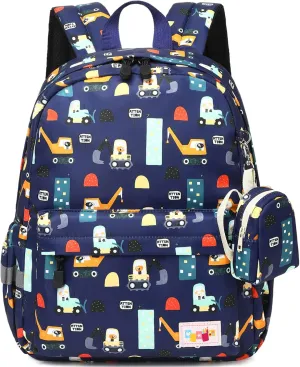 MIRLEWAIY Children Backpack Crane Pattern Preschool Cute Kindergarten School Bag for Boys and Girls with Coin Pouch, Dark Blue