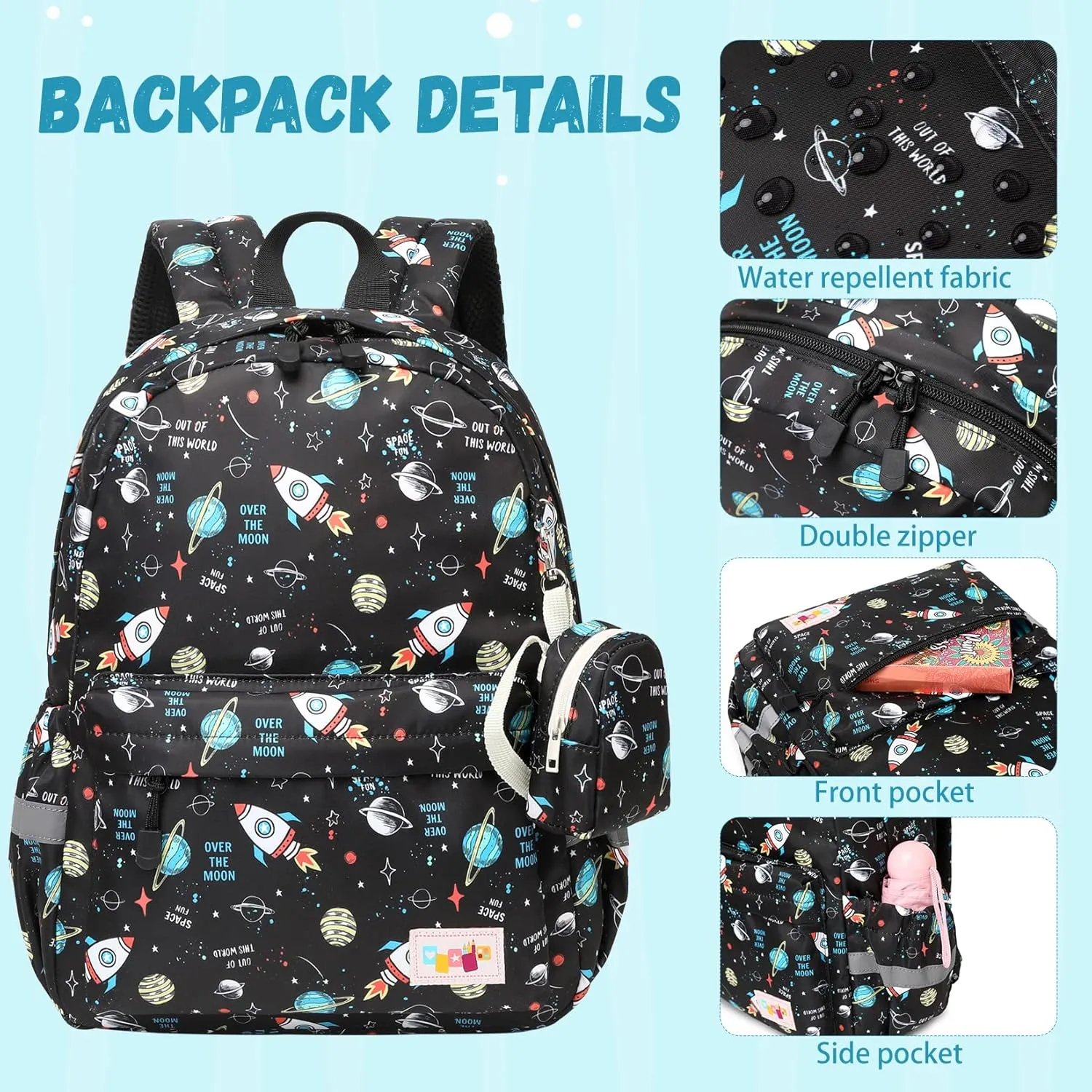 MIRLEWAIY Children Backpack Crane Pattern Preschool Cute Kindergarten School Bag for Boys and Girls with Coin Pouch, Dark Blue