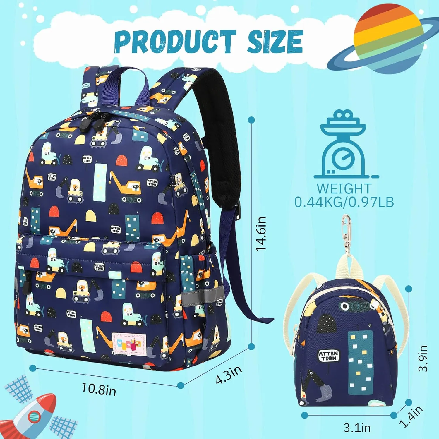 MIRLEWAIY Children Backpack Crane Pattern Preschool Cute Kindergarten School Bag for Boys and Girls with Coin Pouch, Dark Blue