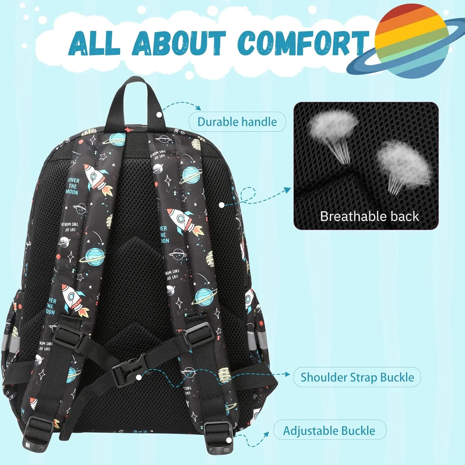 MIRLEWAIY Children Backpack Crane Pattern Preschool Cute Kindergarten School Bag for Boys and Girls with Coin Pouch, Dark Blue