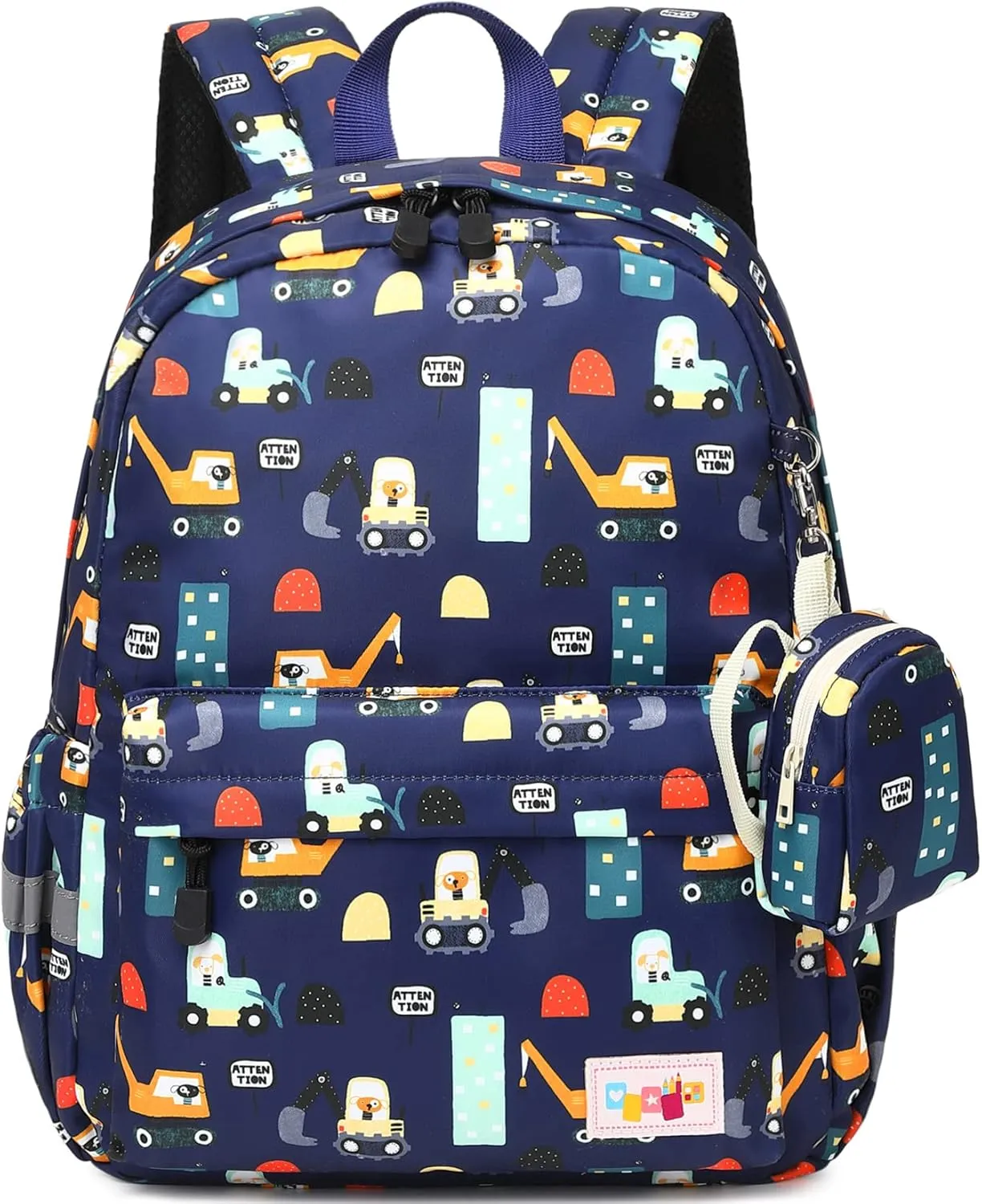 MIRLEWAIY Children Backpack Crane Pattern Preschool Cute Kindergarten School Bag for Boys and Girls with Coin Pouch, Dark Blue