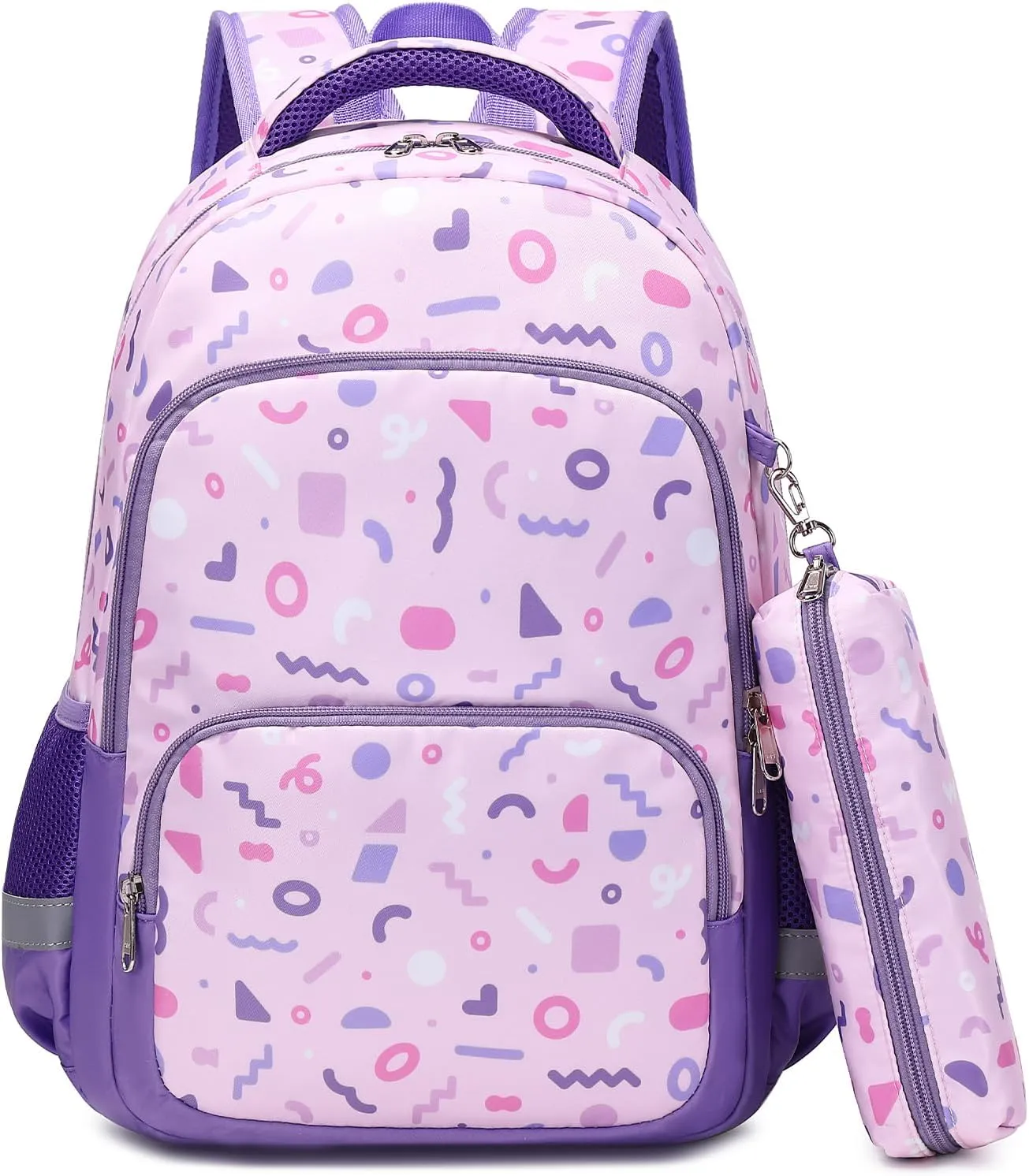 MIRLEWAIY Kids Backpack for School Girls Elementary Student Book Bag with Insulated Lunch Bag Pencil Case, Geometry 3-Pieces Set