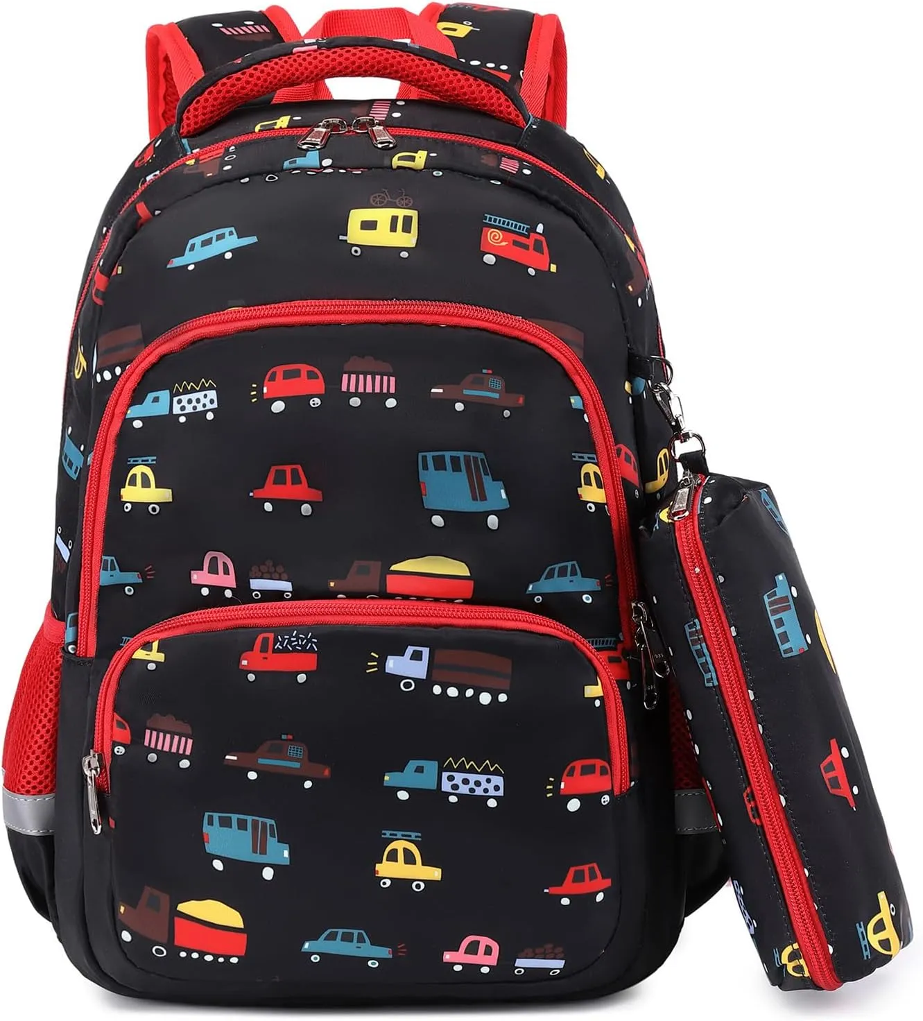 MIRLEWAIY Kids School Backpack for Boys Girls Elementary Student with Insulated Lunch Bag Pencil Bag, 3-Pcs Truck Set