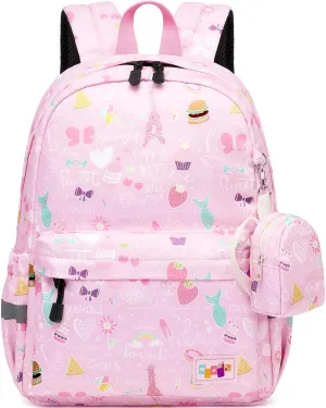 MIRLEWAIY Little Kids Backpack Preschool Cute Kindergarten School Bag for Boys and Girls with Coin Pouch, Hamburger, Pink