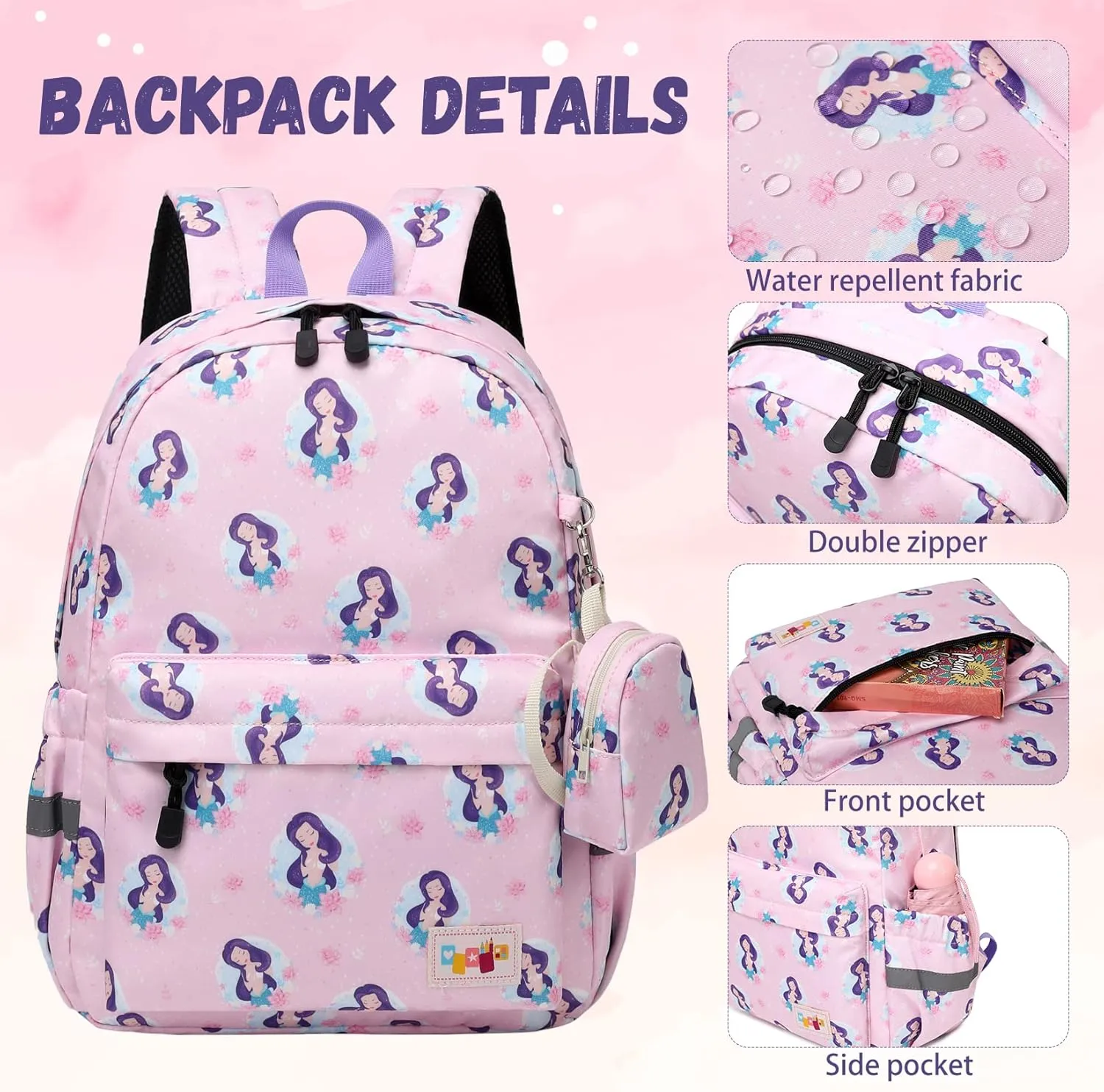 MIRLEWAIY Little Kids Backpack Preschool Cute Kindergarten School Bag for Boys and Girls with Coin Pouch, Hamburger, Pink