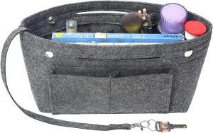 MISIXILE Felt Purse Organizer Insert Handbag Organizer,Tote Bag in Bag Organizer Fits Speedy Neverfull with Handles Keychain,Grey-S