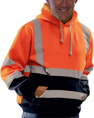 Mmoneyake Mens High Visibility Reflective Hoodies Class 3 Work Construction Safety Pullover Hooded Sweatshirt Hi-Viz Workwear