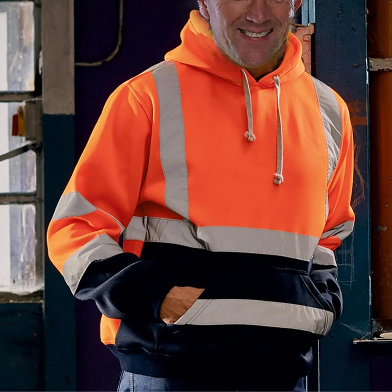 Mmoneyake Mens High Visibility Reflective Hoodies Class 3 Work Construction Safety Pullover Hooded Sweatshirt Hi-Viz Workwear