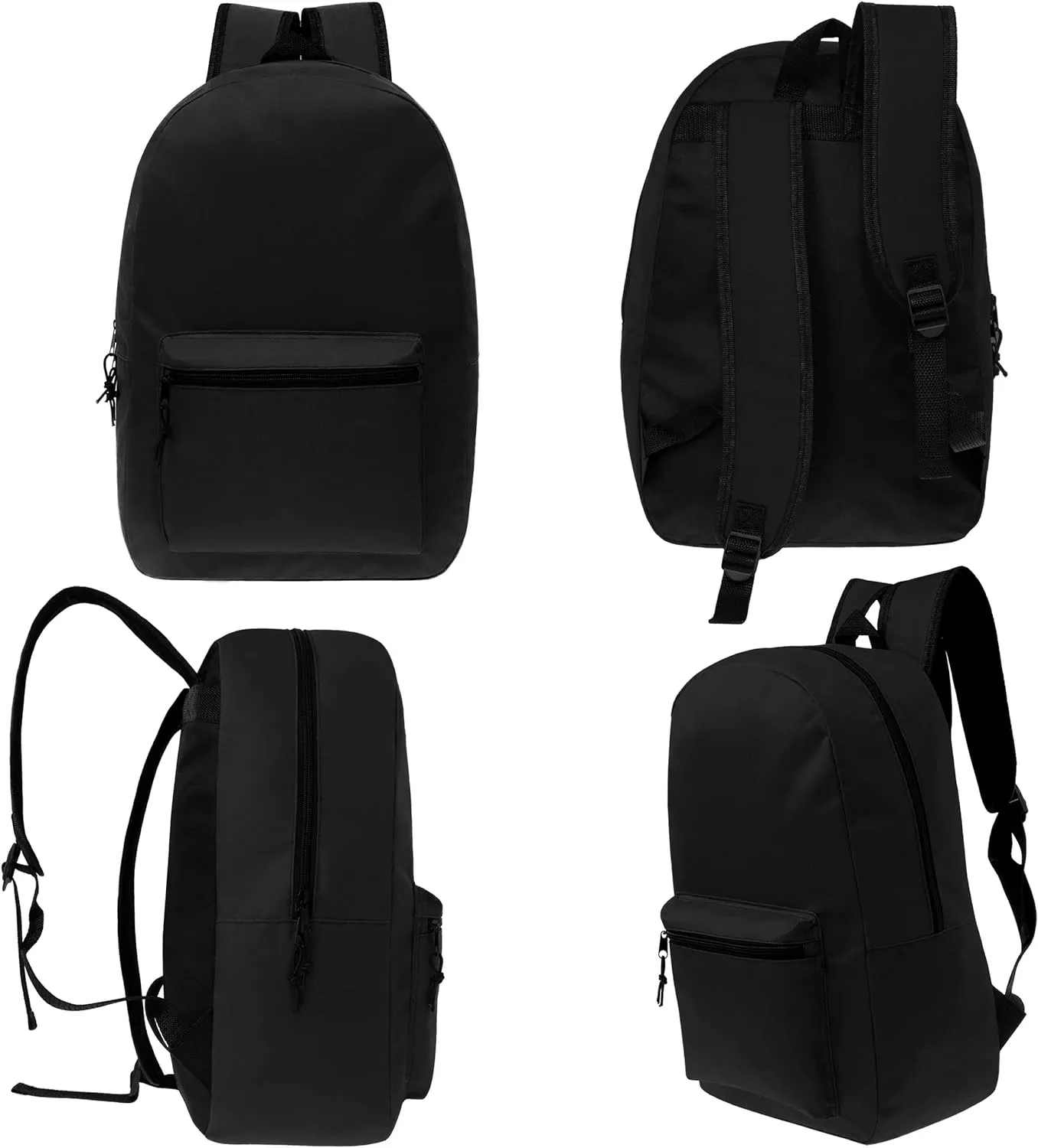 Moda West 17 Inch Bulk Backpacks with 18 Piece School Supplies Kits - Pens, Pencils, Crayons - Case of 12 Wholesale Backpacks in Black Color