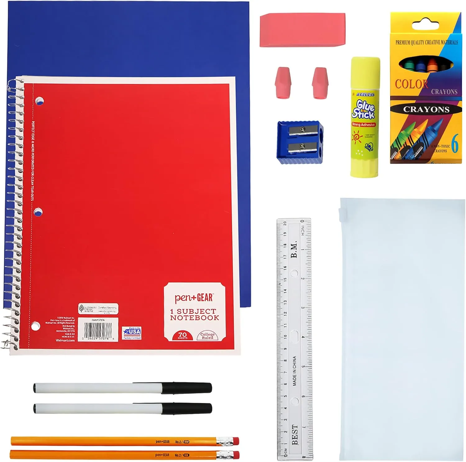 Moda West 17 Inch Bulk Backpacks with 18 Piece School Supplies Kits - Pens, Pencils, Crayons - Case of 12 Wholesale Backpacks in Black Color