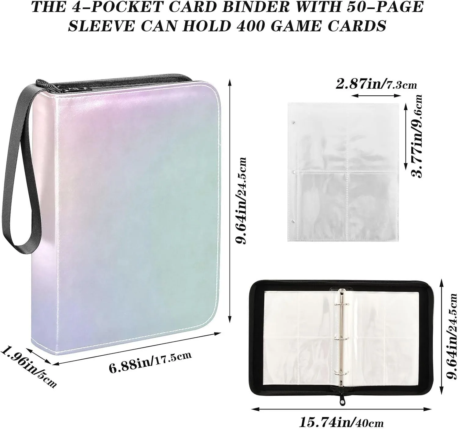 Modern Colorful Holographic Sport Card Binder Trading Card Albums Sports Card Binder Trading Card Binder with Sleeves