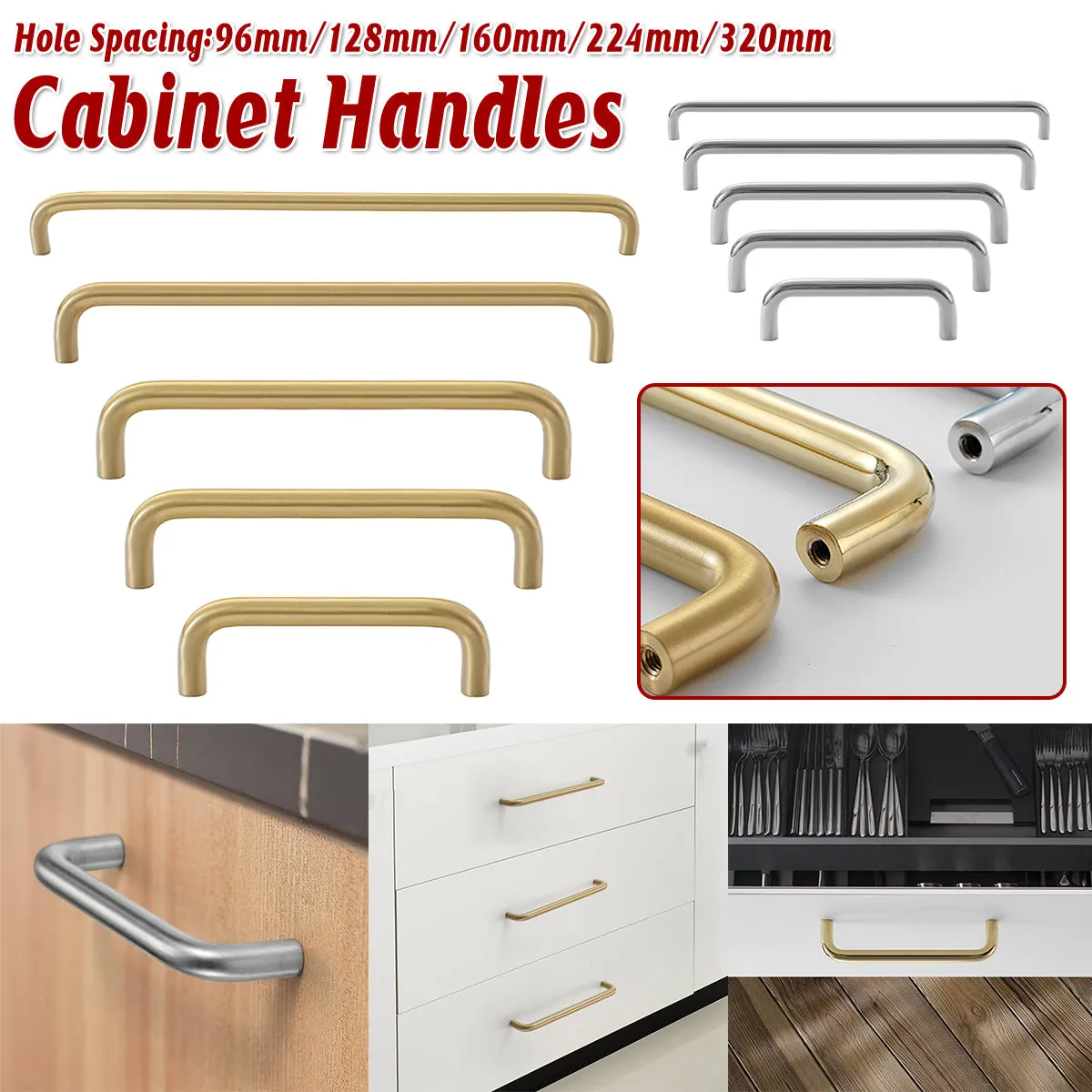 Modern U-Shaped Cabinet Handles – Sleek Brass & Chrome Drawer Pulls