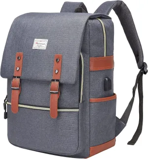 Modoker Slim Laptop Backpack 17 Inch with USB Charging Port, Water Resistant Vintage Business Bag for Travel, Work, Fashion Daypack Gifts for Women Men in Grey