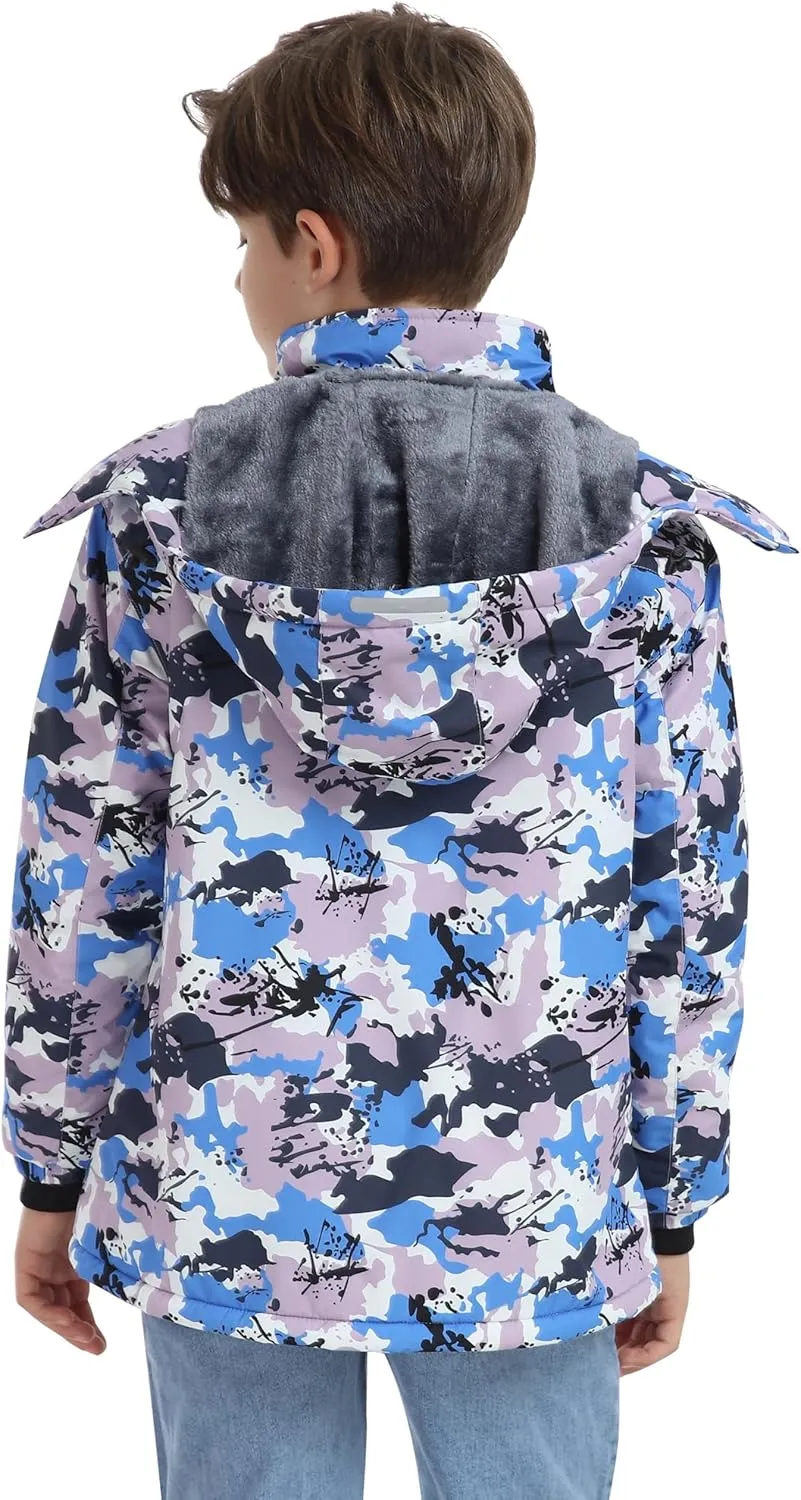 MoFiz Boys Waterproof Skiing Jacket Kids Hooded Fleece Winter Snowboard Jackets Windproof Warm Outerwear with Zip Pockets