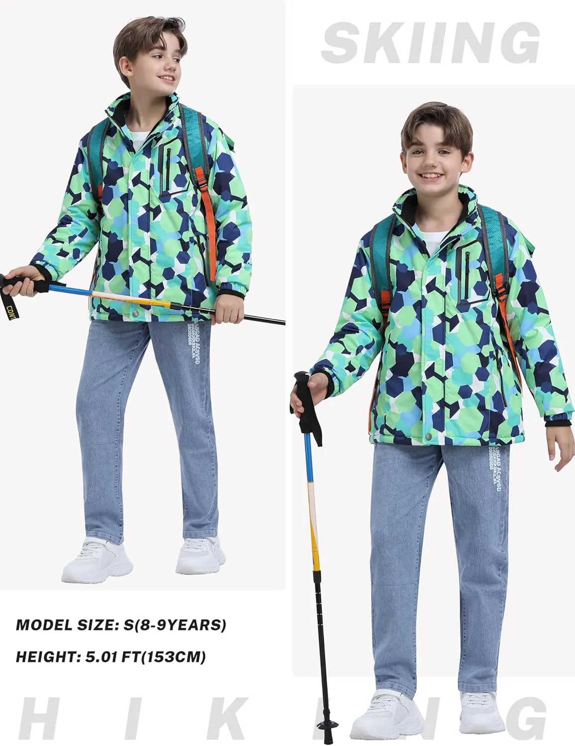 MoFiz Boys Waterproof Skiing Jacket Kids Hooded Fleece Winter Snowboard Jackets Windproof Warm Outerwear with Zip Pockets