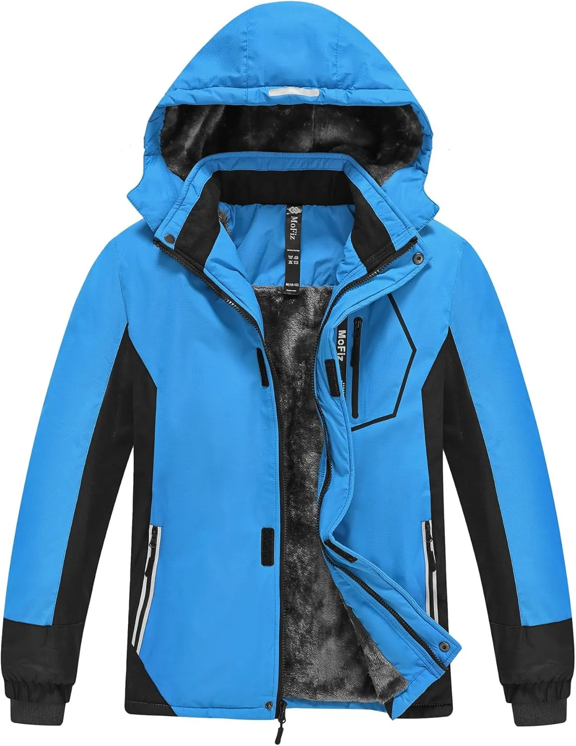 MoFiz Boys Waterproof Skiing Jacket Kids Hooded Fleece Winter Snowboard Jackets Windproof Warm Outerwear with Zip Pockets