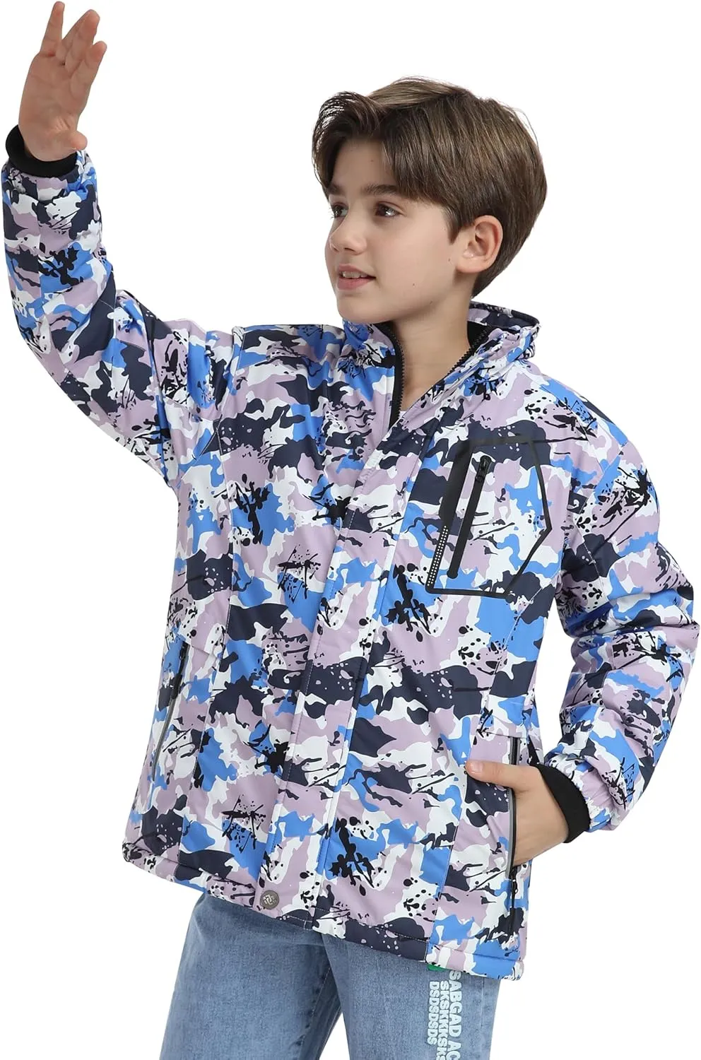 MoFiz Boys Waterproof Skiing Jacket Kids Hooded Fleece Winter Snowboard Jackets Windproof Warm Outerwear with Zip Pockets