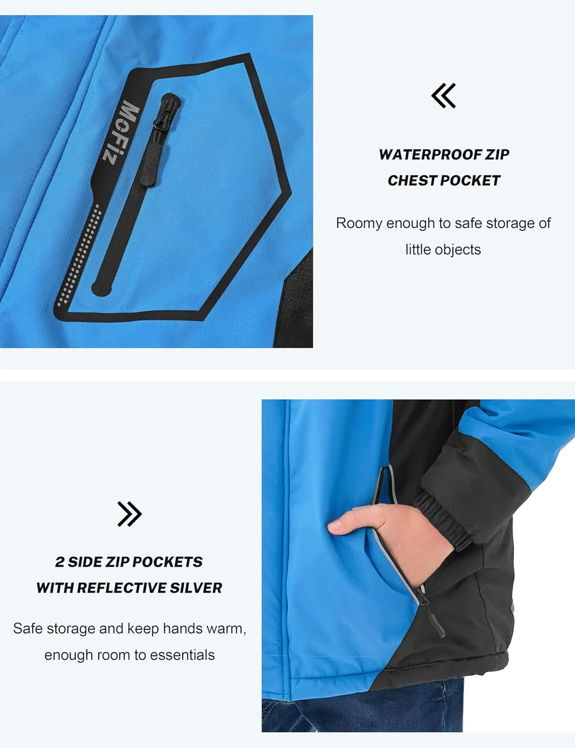 MoFiz Boys Waterproof Skiing Jacket Kids Hooded Fleece Winter Snowboard Jackets Windproof Warm Outerwear with Zip Pockets