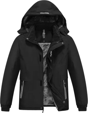 MoFiz Boys Waterproof Skiing Jacket Kids Hooded Fleece Winter Snowboard Jackets Windproof Warm Outerwear with Zip Pockets