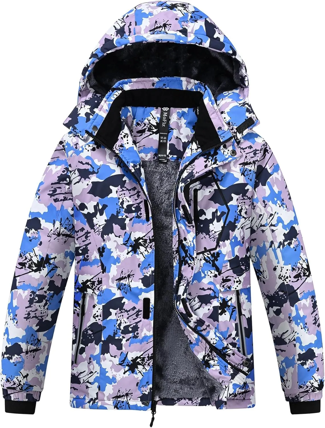 MoFiz Boys Waterproof Skiing Jacket Kids Hooded Fleece Winter Snowboard Jackets Windproof Warm Outerwear with Zip Pockets