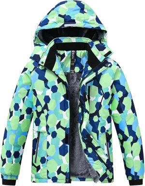 MoFiz Boys Waterproof Skiing Jacket Kids Hooded Fleece Winter Snowboard Jackets Windproof Warm Outerwear with Zip Pockets