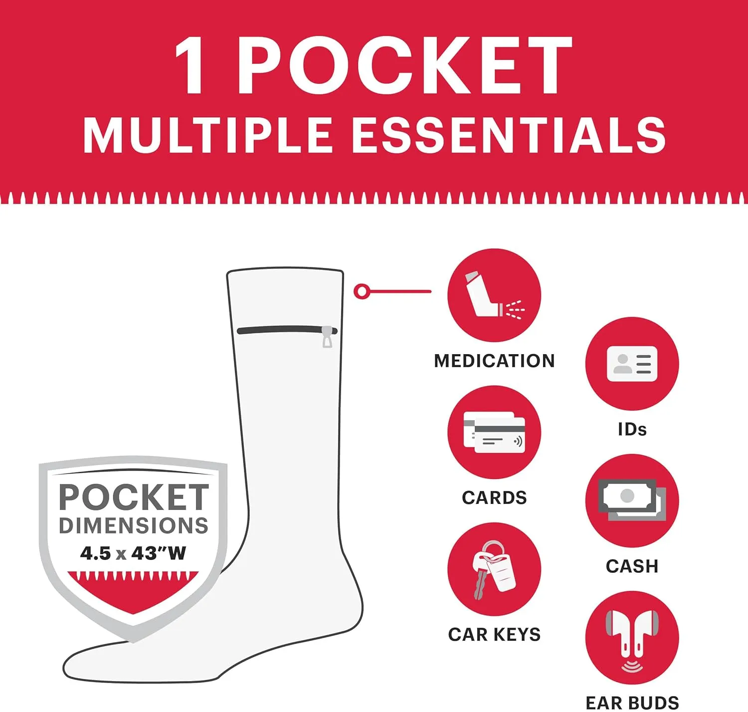 Moisture Wicking Crew Socks - Anti Pickpocket Dress Socks for Women and Men w/Hidden Pocket