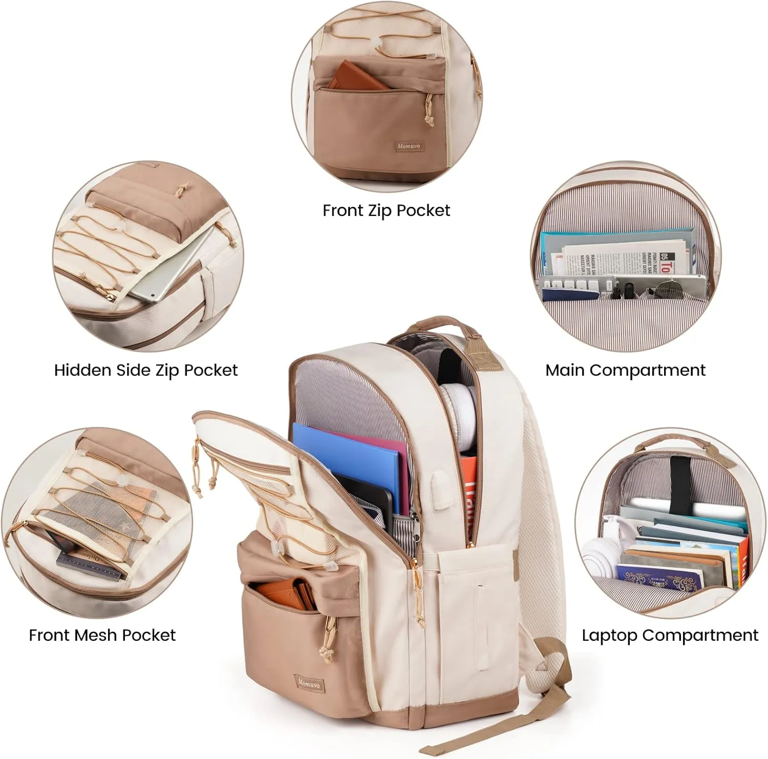 MOMUVO Classic Backpack for Women, Lightweight High School Bookbag for Teens Girls, Waterproof 15.6 Inch Laptop Bag with USB Charging Port for College Work Travel Trip
