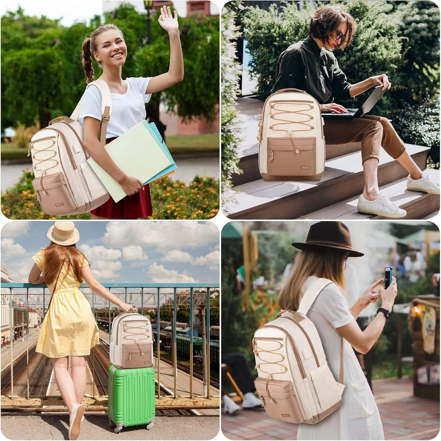 MOMUVO Classic Backpack for Women, Lightweight High School Bookbag for Teens Girls, Waterproof 15.6 Inch Laptop Bag with USB Charging Port for College Work Travel Trip