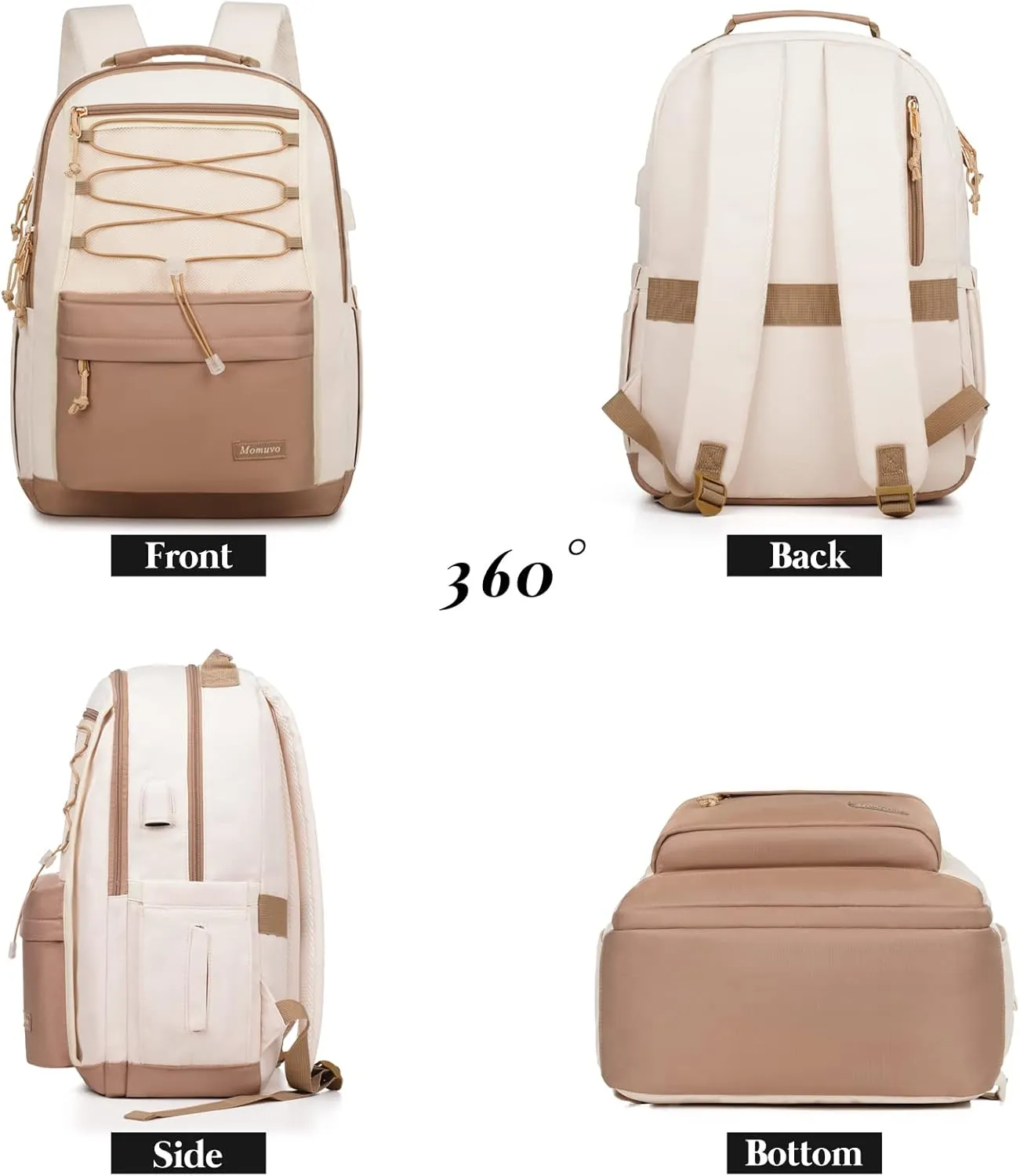 MOMUVO Classic Backpack for Women, Lightweight High School Bookbag for Teens Girls, Waterproof 15.6 Inch Laptop Bag with USB Charging Port for College Work Travel Trip