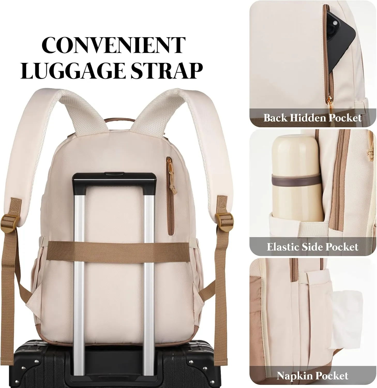 MOMUVO Classic Backpack for Women, Lightweight High School Bookbag for Teens Girls, Waterproof 15.6 Inch Laptop Bag with USB Charging Port for College Work Travel Trip