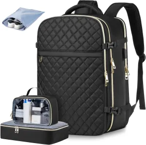 MOMUVO Travel Backpack for Women, Carry On Backpack Airline Approved with 3 Packing Cubes, 15.6 Inch Laptop Backpack with USB Charging Port, Casual Daypack for Weekender Business College, Black