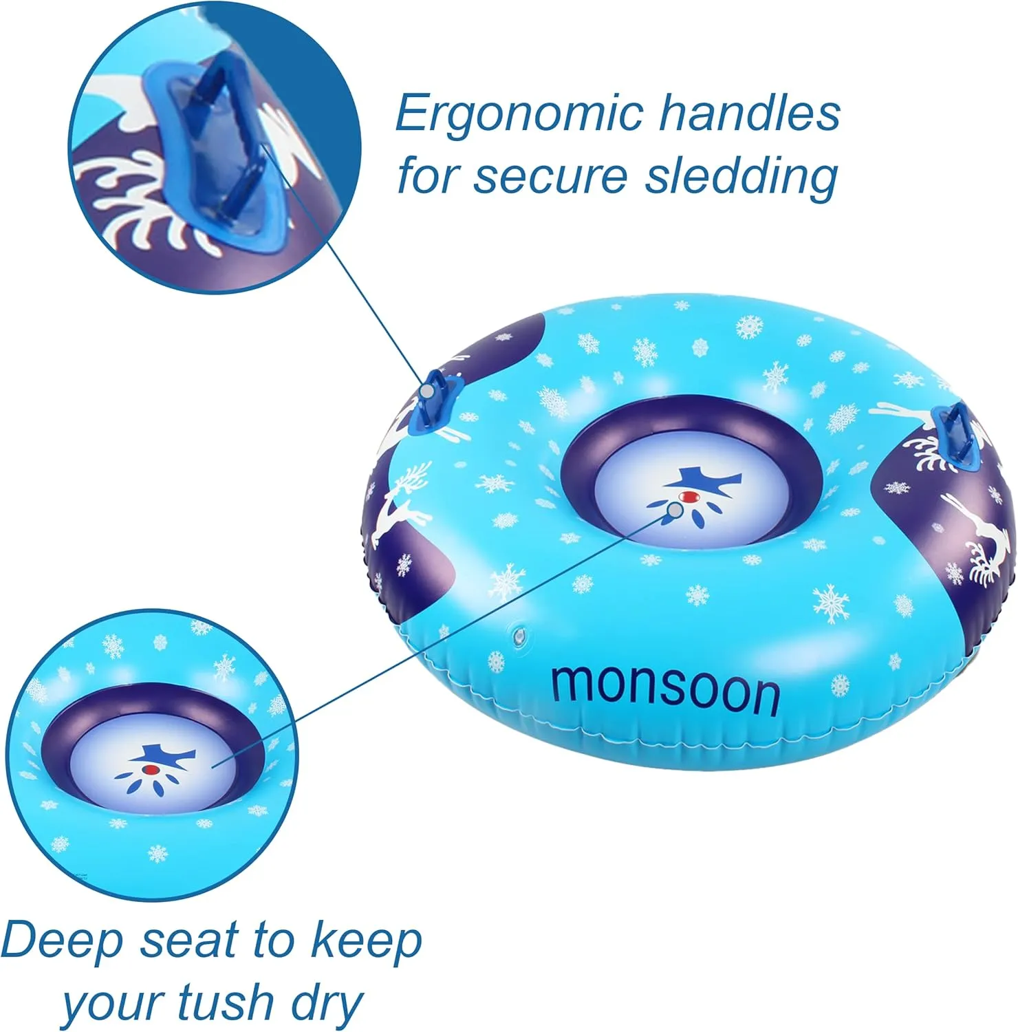 monsoon [Glider] Luxury Snow Tube for Sledding Heavy Duty Sleds with Handles for Adults - Blue