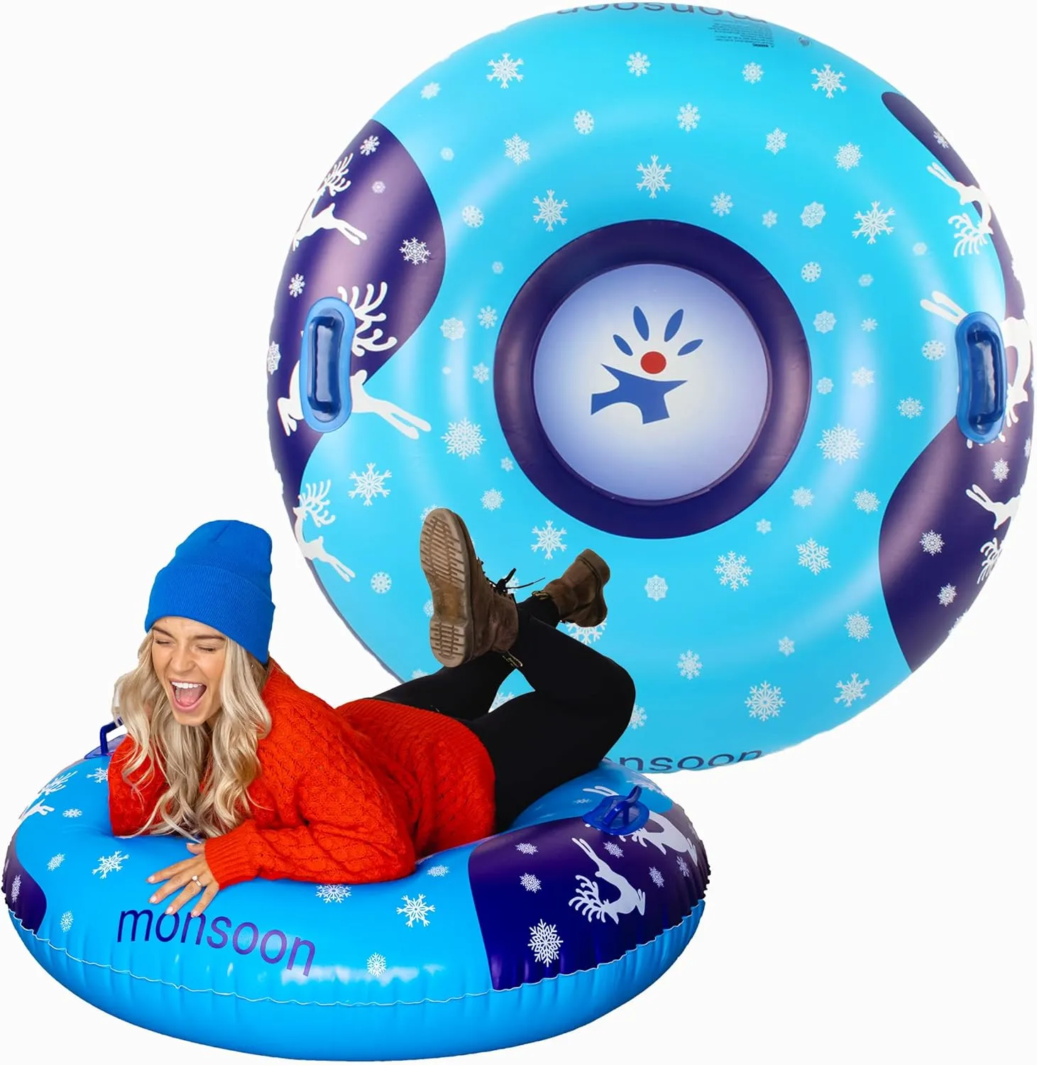 monsoon [Glider] Luxury Snow Tube for Sledding Heavy Duty Sleds with Handles for Adults - Blue