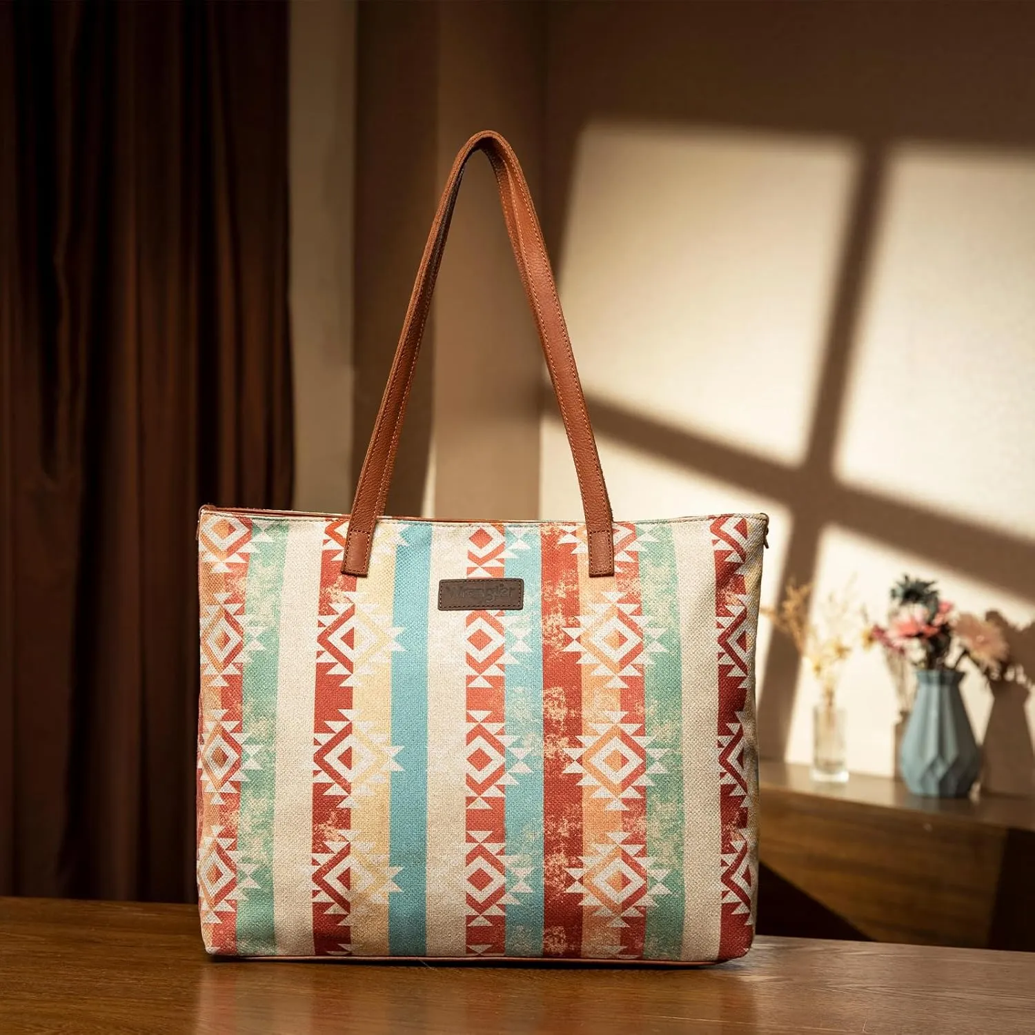 Montana West Wrangler Tote Bag for Women Canvas Shoulder Handbag Aztec Purse