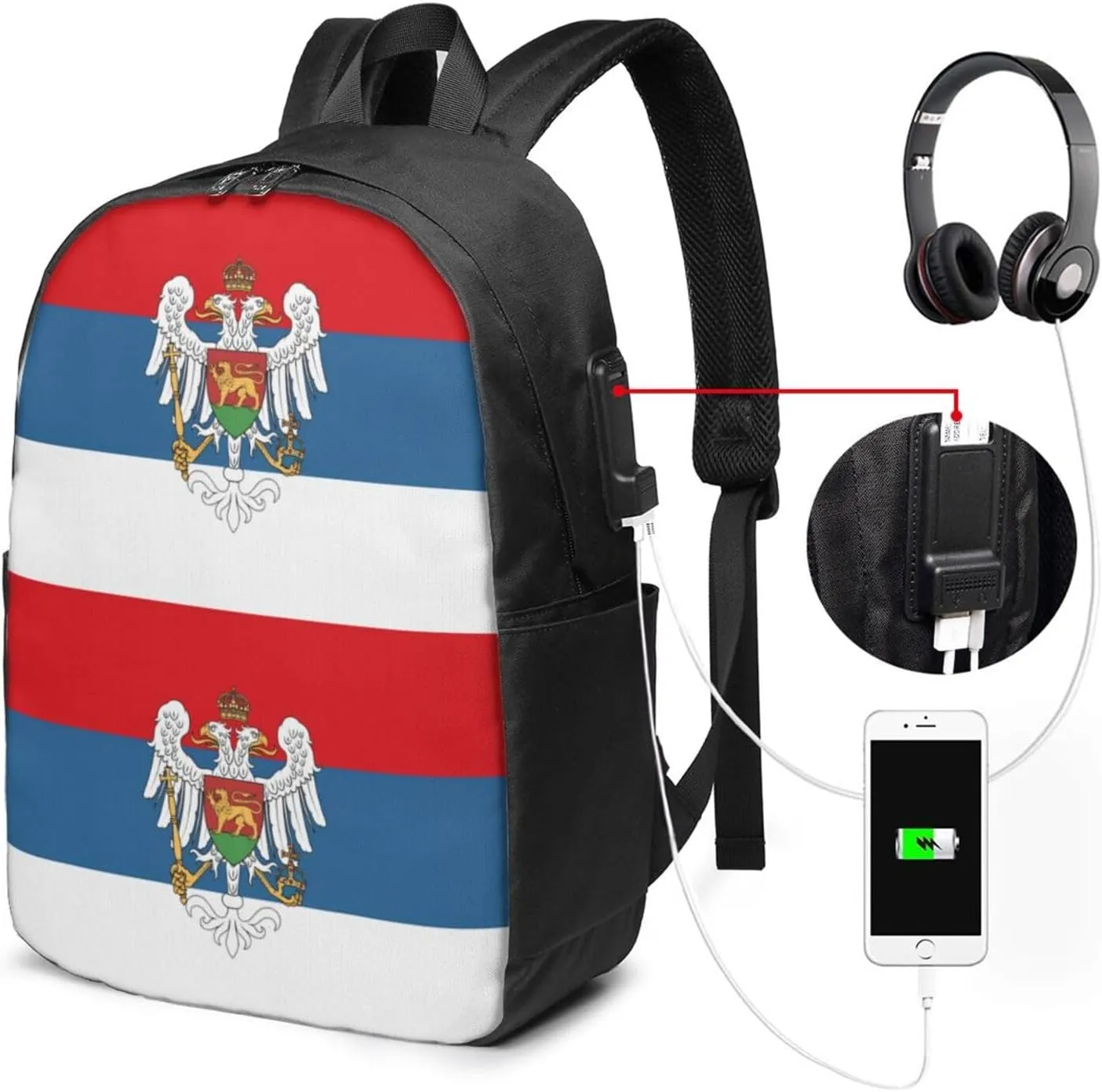 Montenegro Flag Travel Backpack 17-Inch Laptop Backpacks Business Rucksack Casual Sport Daypack with USB Charging Port Carry-on Bag for Camping Biking