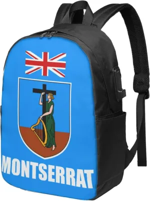 Montserrat Flag Laptop Backpacks Travel Backpack Casual Business Daypack Sport Rucksack Computer Bag Fits up to 17 Inch Notebook with USB Port