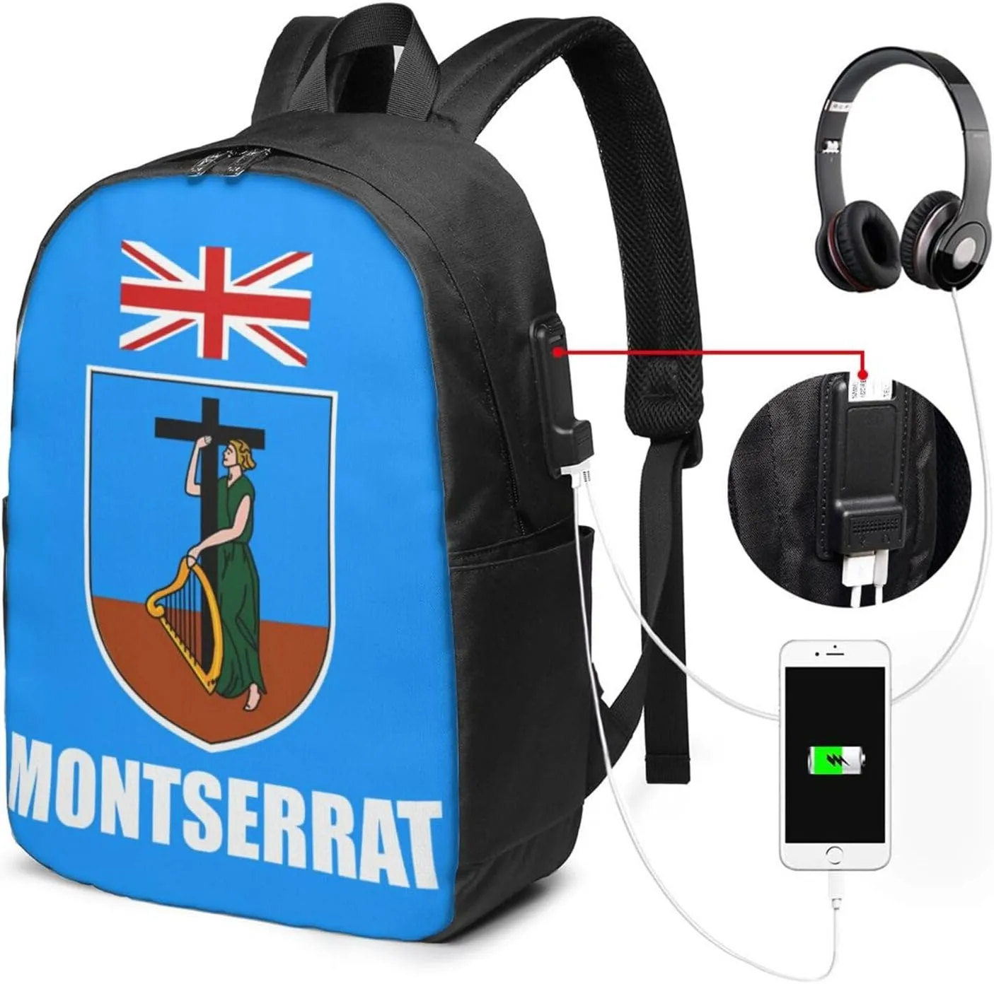 Montserrat Flag Laptop Backpacks Travel Backpack Casual Business Daypack Sport Rucksack Computer Bag Fits up to 17 Inch Notebook with USB Port