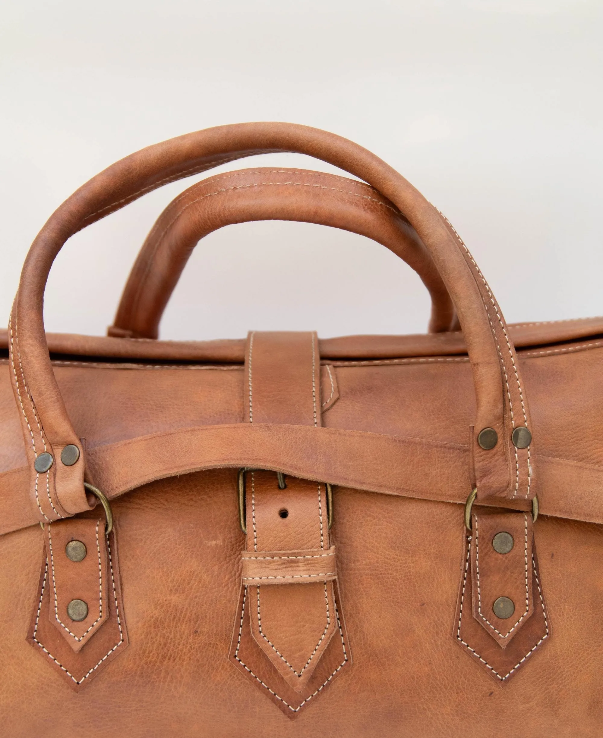 Moroccan Leather Weekender Bag Style Duffel with Adjustable Strap
